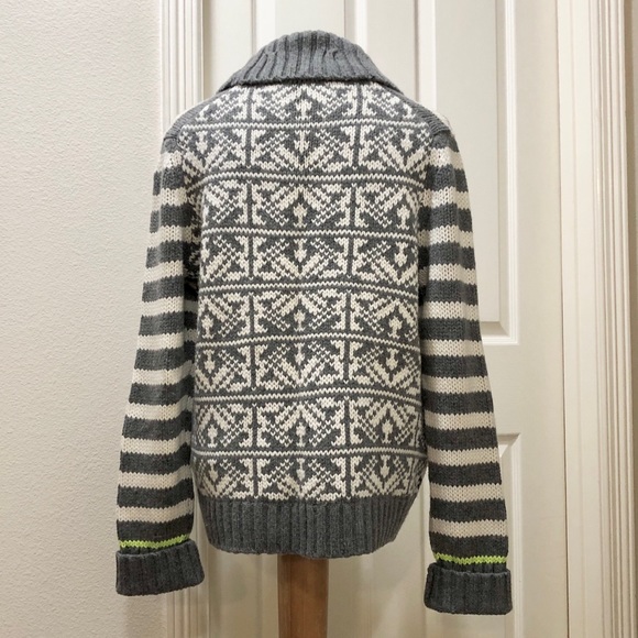 Gap Women’s Nordic Style Gray/White/Lime Cardigan Sweater w/Shawl Collar - L - Picture 5 of 15